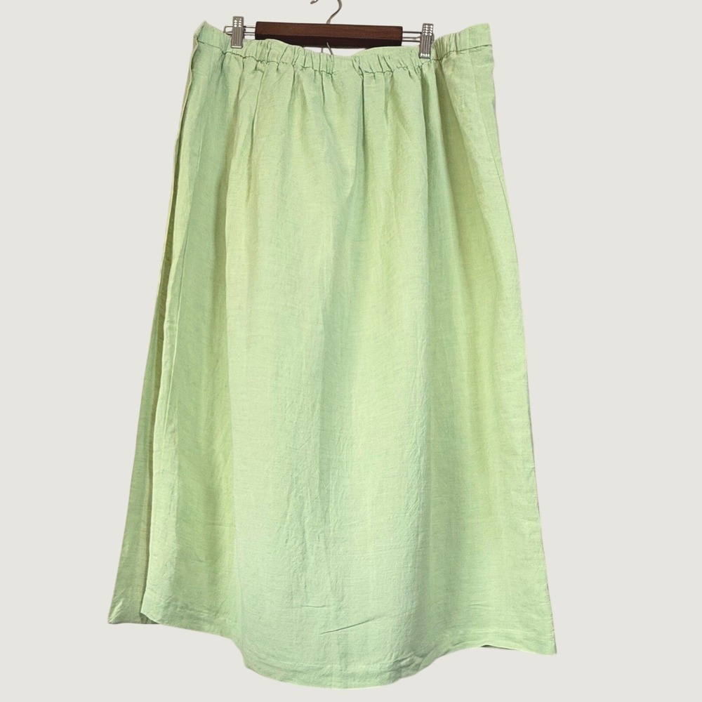Eileen Fisher Button Wrap Skirt Women 3XP Lime Green NWT Linen Blend Midi - Picture 3 of 13